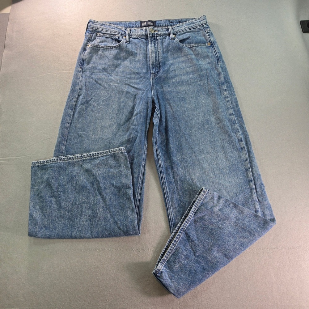 GAP High Rise Wide Leg Jeans Womens 14/32R Medium Wash Blue Denim Boho